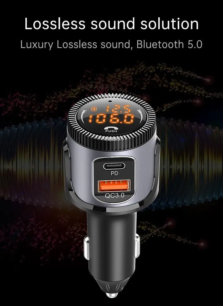 

Car Bluetooth 5.0 Transmitter FM To Car Qc3.0+usb C PD 18w Car Charger
