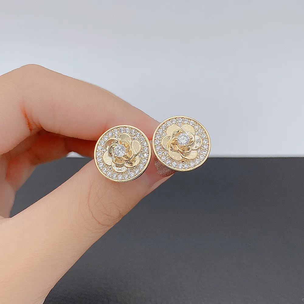 

Vintage Rose Carved Crystal Stud Earrings for Women Gemstones Diamonds 18k Gold Filled Jewelry Brincos Trendy Accessories New