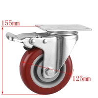 1 pc 5 inch universal caster with brake medium jujube red double bearing pvc flat bottom movable roller storage cage