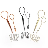 6pcs fashion ponytail plastic loop popular hair styling tools black brown blonde topsy tail clip hair braid maker fashion salon