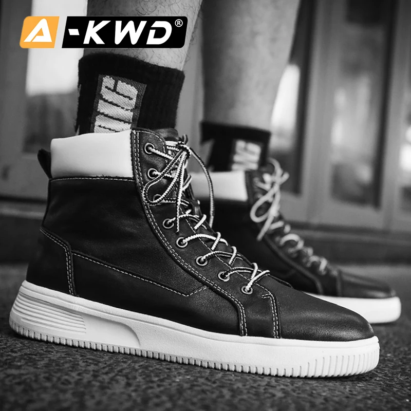 Ботинки мужские зимние из натуральной кожи модные ботинки с мехом высокие