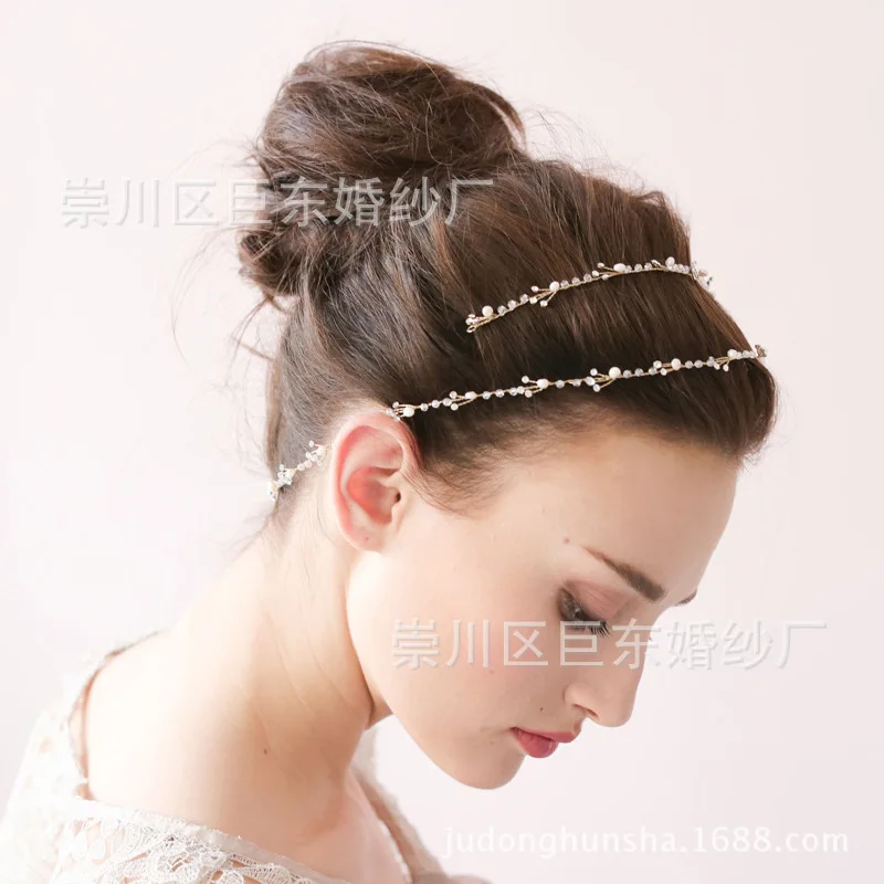 Двойная повязка для волос с жемчужинами в европейском и американском стиле |