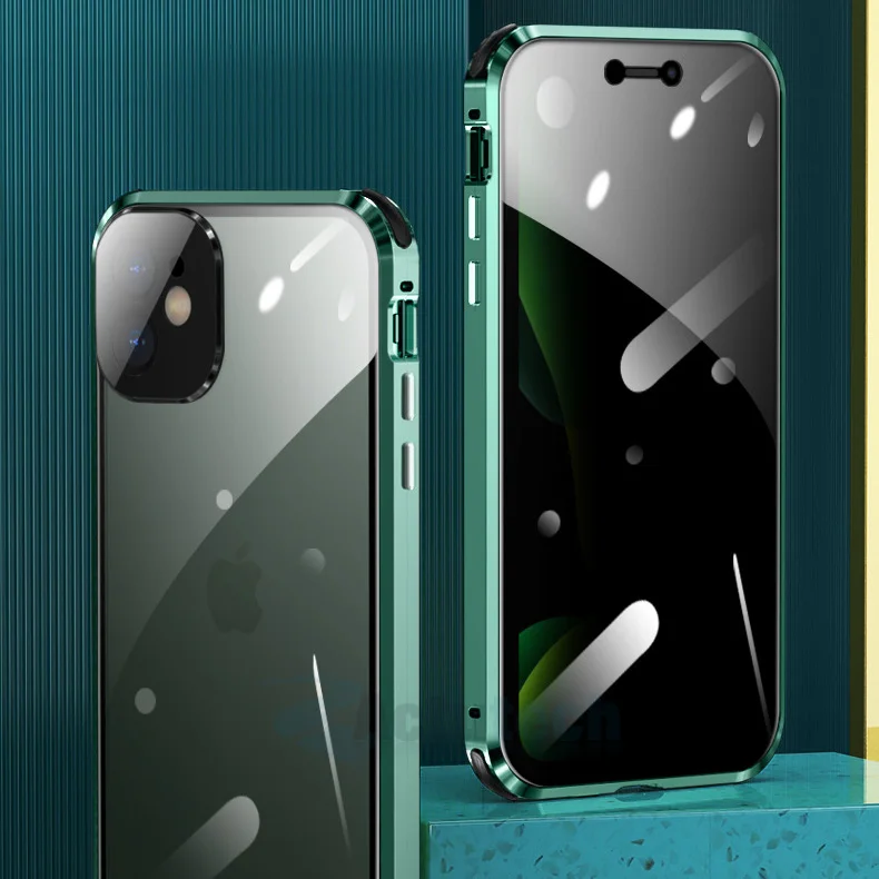 

Metal Magnetic Case for iPhone 12 Pro Max 11 12 MINI Tempered Glass Back Magnet Cases Cover for iPhone 7 8 Plus XS XR MAX Case