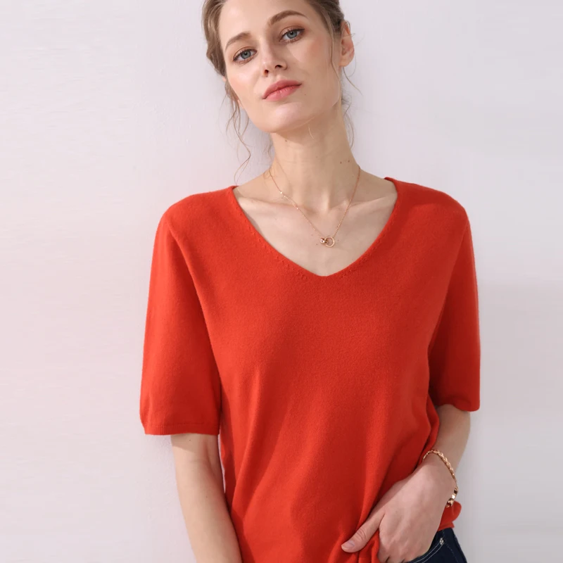 New Arrival Summer Sweater Spring Autumn Women Solid Short Sleeve V-neck Pullovers Jumper Knitted Sweaters | Женская одежда