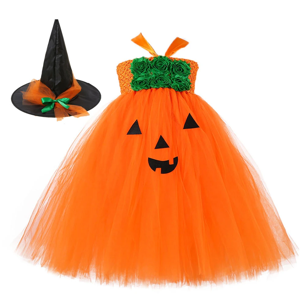 Длинные платья пачки с тыквой для девочек Платье принцессы ведьмы на Хэллоуин