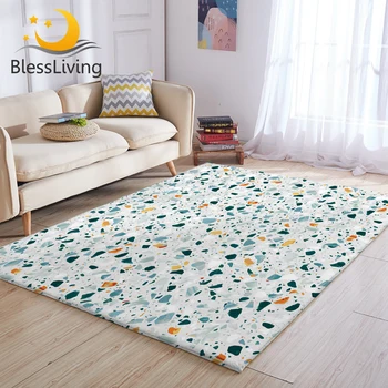 BlessLiving Quartz Area Rug For Living Room Blue Yellow Marble Stone Center Rug Modern Trendy Bedroom Carpet Gravel Alfombra 1PC 1