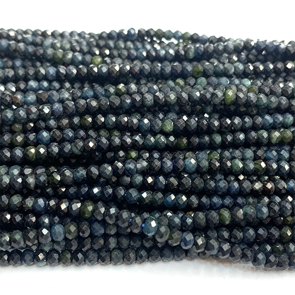 

Veemake Dark Blue Tourmaline Faceted Small Rondelle Beads For Jewelry Making Natural Crystal Gemstones DIY Necklace Bracelets