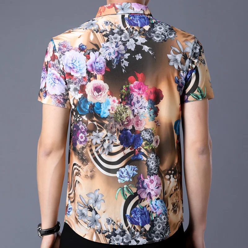 

2021 Short Sleeve Social Men Flower Hawaii Shirt Dress Casual Slim Fit Summer Male Shirts Mens Fashions Streetwear Clothing 8181
