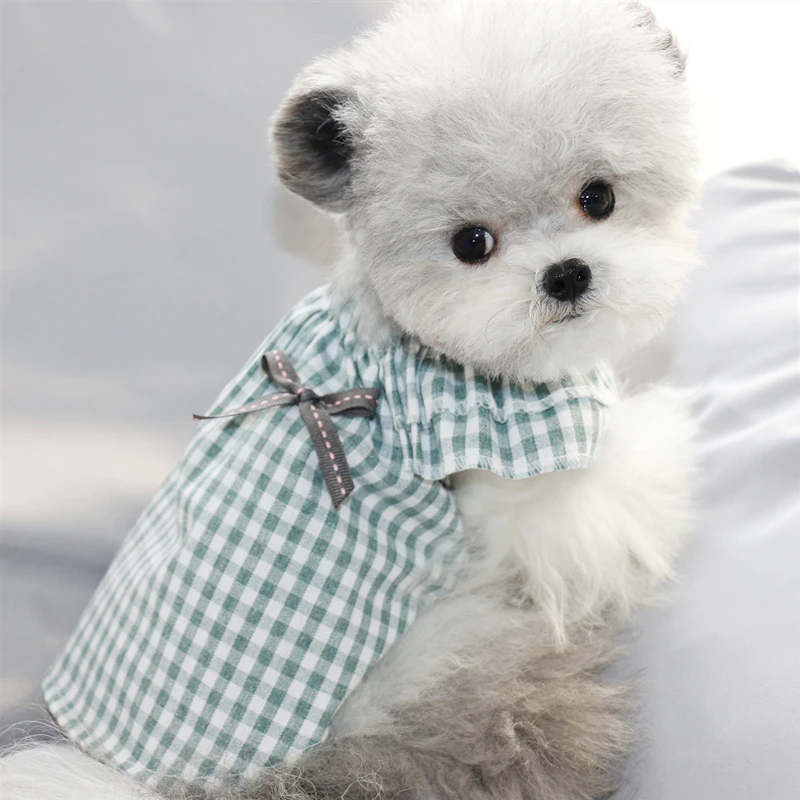 Одежда для собак с черным бантом клетчатая одежда домашних животных дышащая