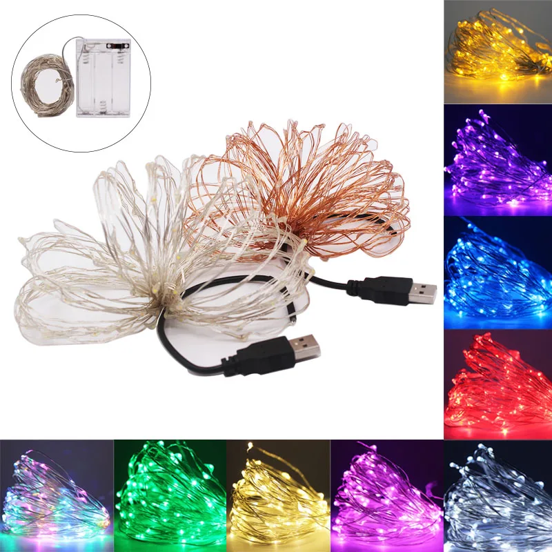 USB 1-10 м CR2032 на батарейках светодиодная гирлянда Рождественские огни гирлянды