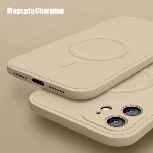2021 new liquid silicone wireless magnetic phone case for iphone 12 11 13 pro max mini x xs xr 7 8 plus magsafing celular coque free global shipping