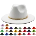 Шляпа в стиле джаз для мужчин и женщин, винтажная Федора с широкими полями, с войлочным ремнем на цепочке, ковбойская, черная, хаки