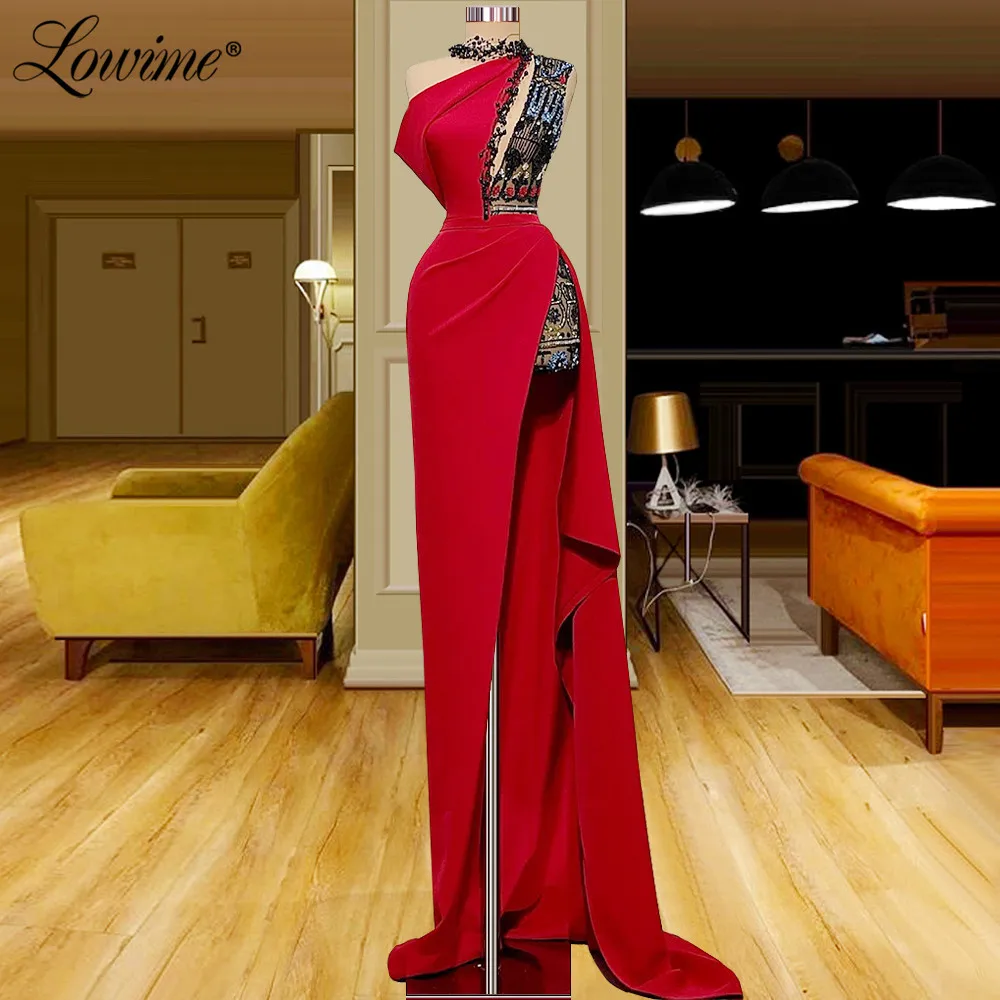 

Lowime Red Party Dresses For Women Plus Size Black Beaded Long Prom Party Dresses Evening Wear Turkish Couture Vestido De Fiesta