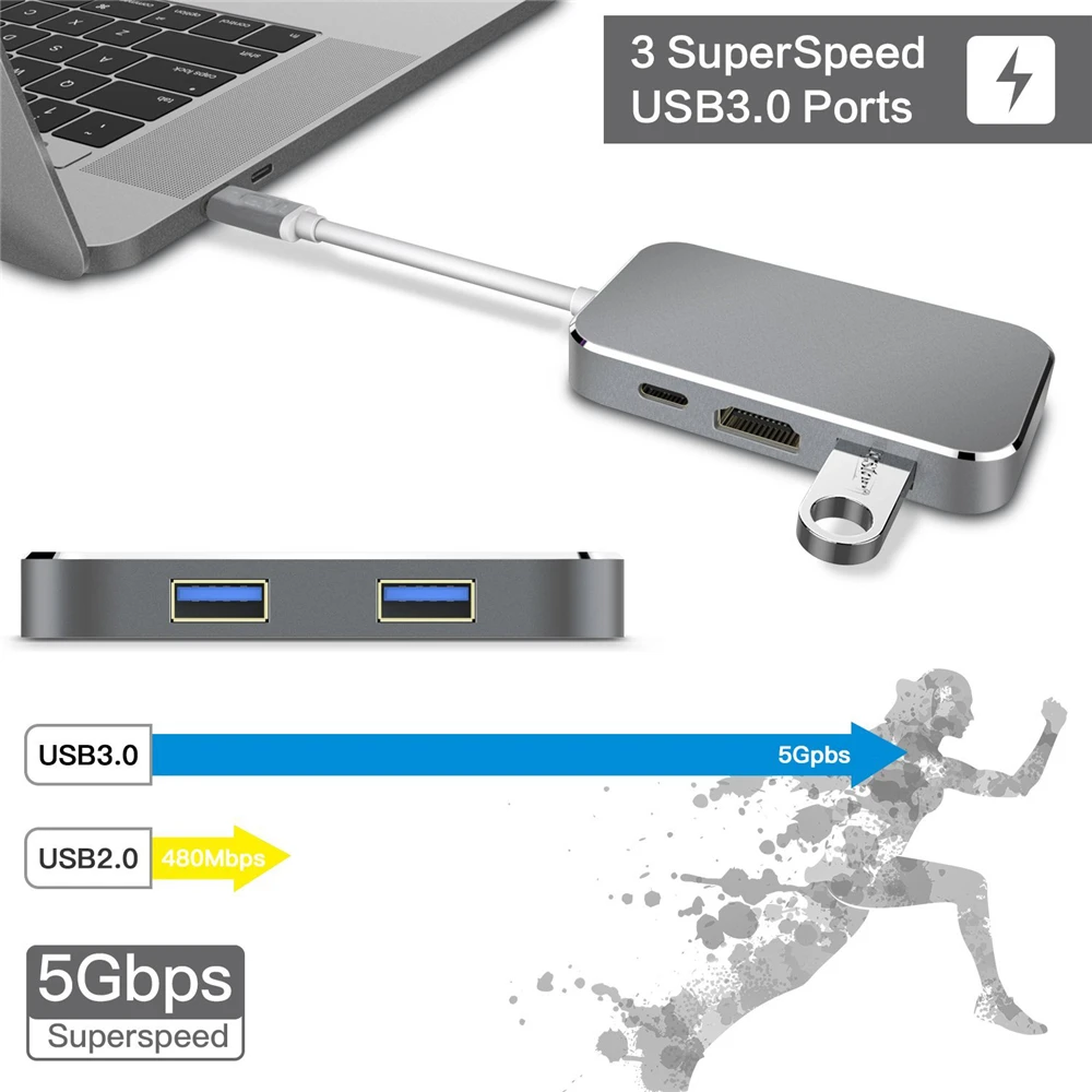 USB-концентратор Тип C на 4k HDMI-совместимый адаптер USB 3 0 pd зарядное устройство для