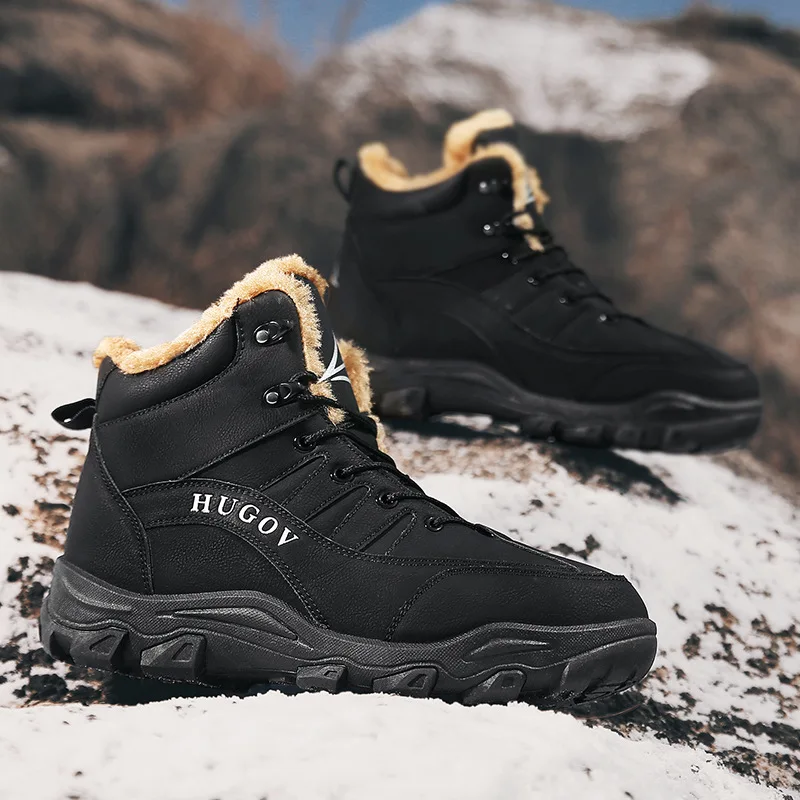 

High Top Men Boots Lace-up Warm Snow Boots Comfortable Ankle Boots Outdoor Waterproof Hiking Boots Retro Simplicity Cotton Shoes