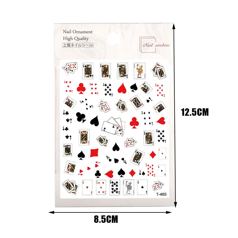 Переводные наклейки для ногтей 2 листа с игральными картами инструменты