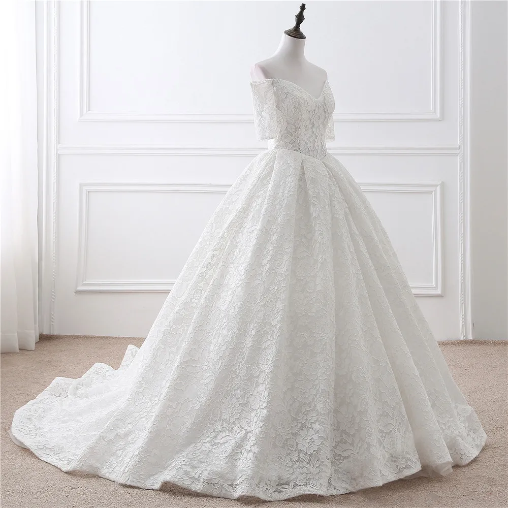 H & S vestidos de novia elegantes con velo Apliques de encaje media manga V vestidos de novia vestido de tren de barrido de novia 2019