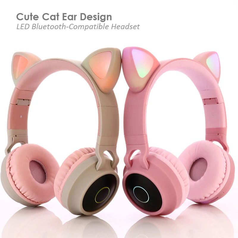 Cute Cat Ear Headset LED Wireless Bluetooth-Compatible Headphones with Mic Glowing Earphones for Children Gifts daughters girls |