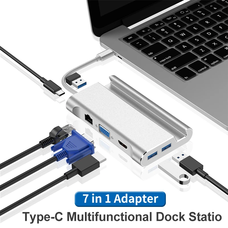 Док станция типа C для HDMI 4K USB 3 0 VGA RJ45 PD USBC|USB-хабы| |