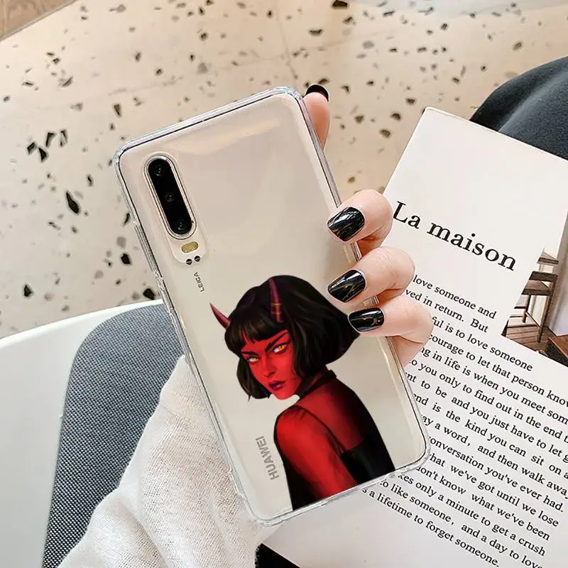 

Personality Devil woman Phone Case Transparent for Samsung A71 S9 10 20 HUAWEI p30 40 honor 10i 8x xiaomi note 8 Pro 10t 11