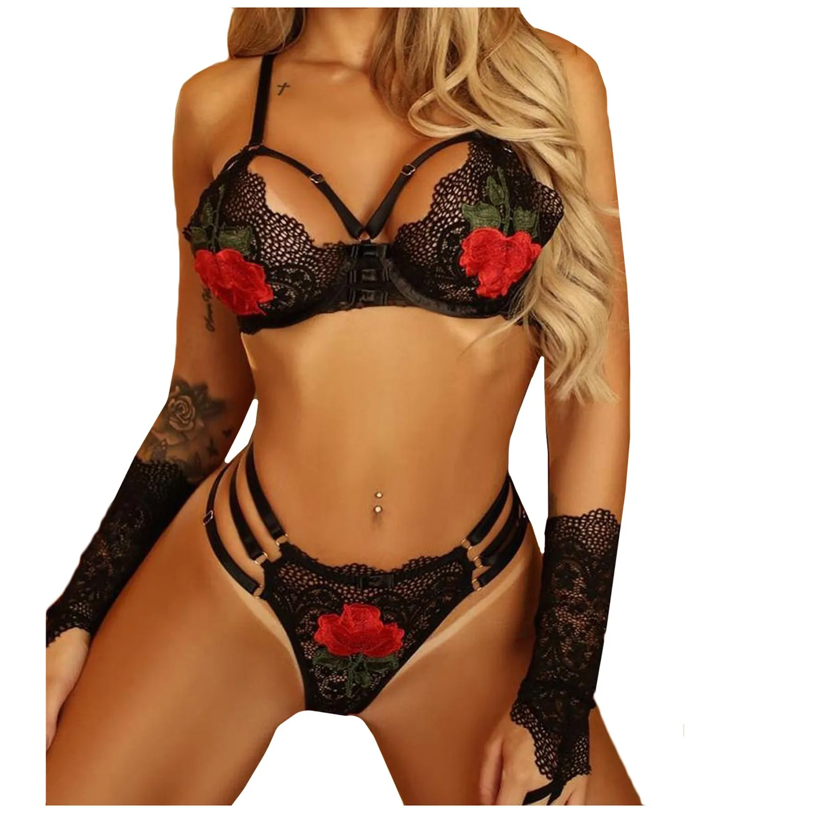 

Комплект женского нижнего белья, кружевной бюстгальтер с вышивкой, стринги