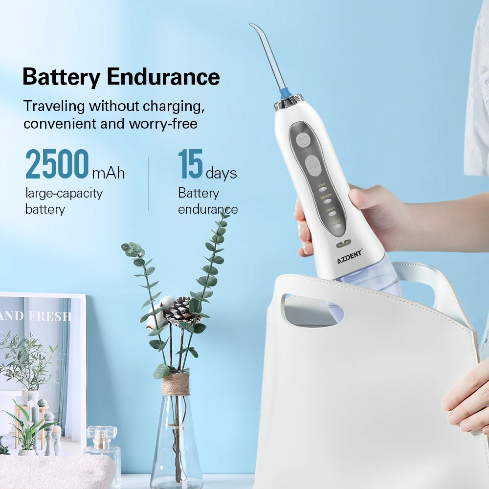 AZDENT HF-5/6 Oral Irrigator Portable Water Dental Flosser USB Rechargeable Water Jet Floss Tooth Pick 5 Jet Tip Water Tank