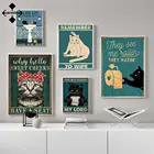 Картина на холсте с изображением черной кошки