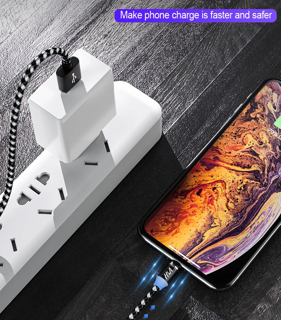 H& A Магнитный кабель для зарядки телефона Micro usb type C для iPhone кабель для освещения провод для быстрого заряда type-C samsung Магнитный кабель Redmi