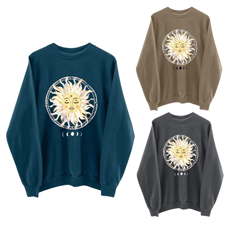 Женский Повседневный свитшот с длинным рукавом и круглым вырезом винтажный