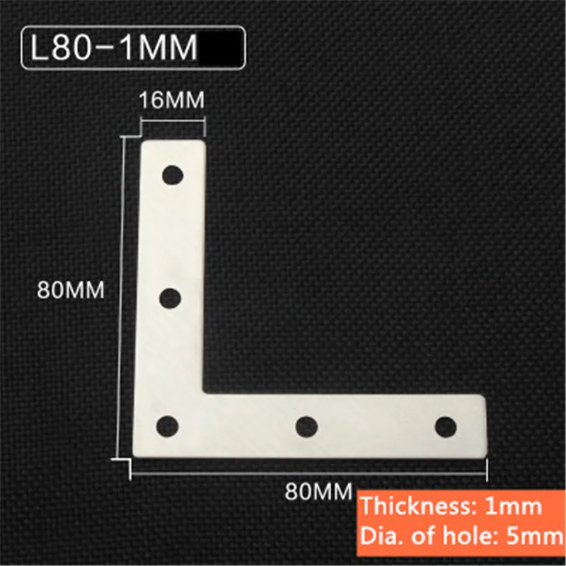 L80-1mm 5 шт./лот из нержавеющей стали Гладкий угловой кронштейн сатин L T Форма доска поддержка угловой кронштейн мебельная фурнитура разъемы - Цвет: L80-1mm