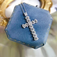 exquisite fashion silver color dazzling zircon cross pendant clavicle chain necklace for women charm luxury trendy jewelry