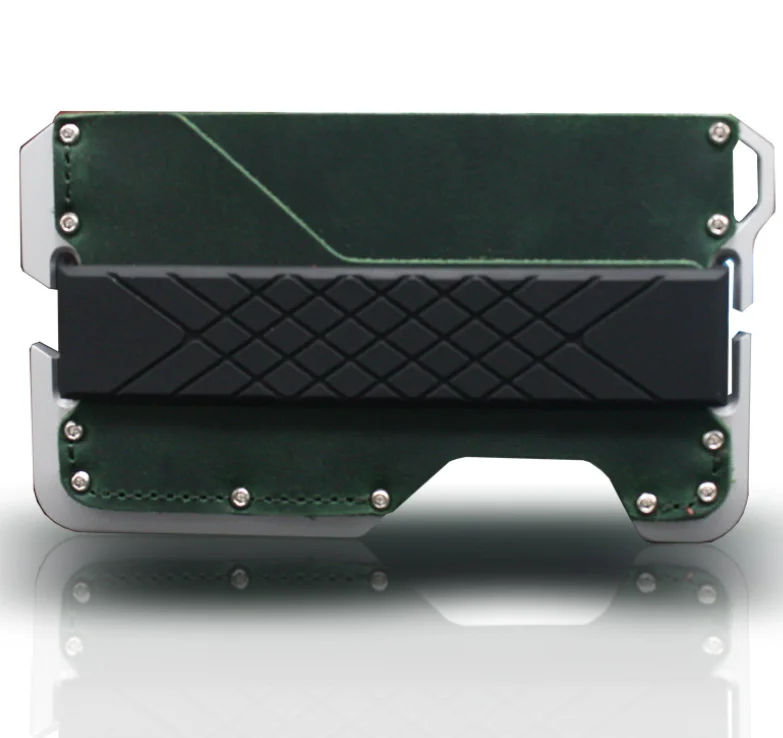 Green A Винтажные многофункциональные алюминиевые металлические RFID блокирующие держатели для кредитных карт, натуральная кожа, минималистичный кошелек для карт для мужчин и женщин - Цвет: Green A
