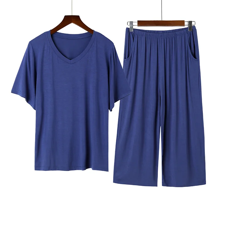 

Two Piece Sleepwear Suit Women Cotton Pajamas Set Spring Summer Casual Modal Pijamas V-neck Loose Solid Home Wear Female Pyjamas
