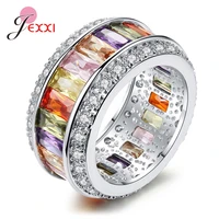 new luxury aaa cubic zircon baguette ring multi colors full rainbow pave cz diamond wedding party finger ring statement jewelry