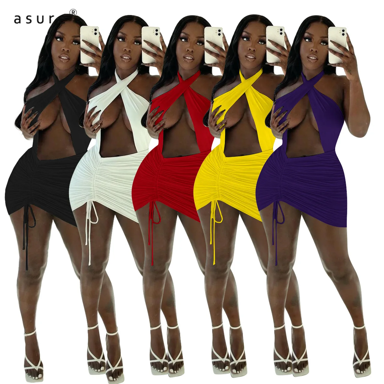 

Women Sheath Bandage Dress 2021 Sexy Outfit Ladies Vintage Clothing Female Bodycon Party Night Cocktail Gothic Accessories NK213