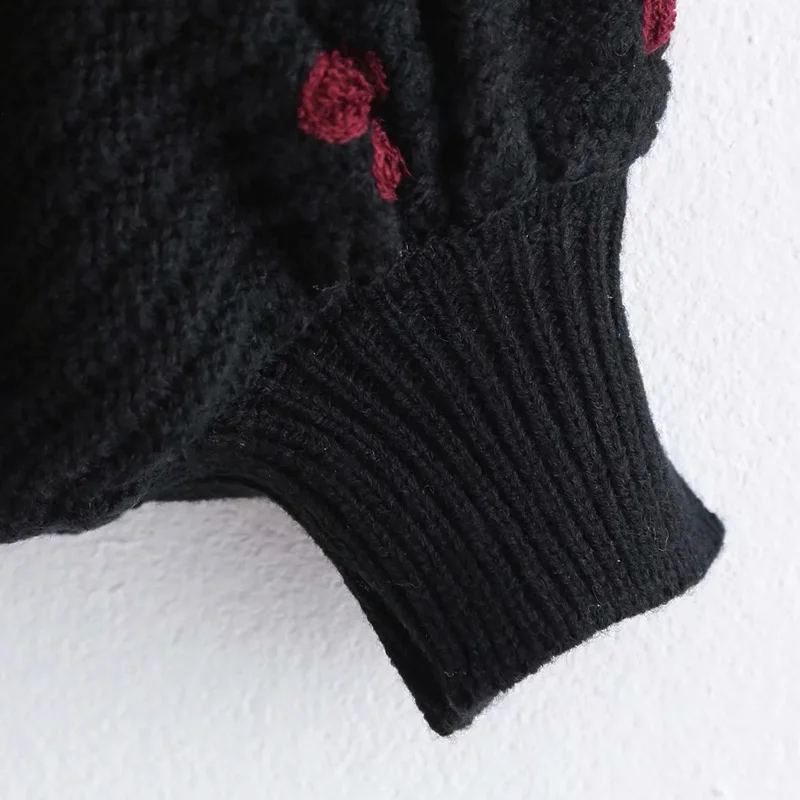 

Za Black Knit Pullover Sweater Women Bow decoration Autumn Winter Long Sleeve Knitted Tops Vintage Casual Short Knitting Sweater