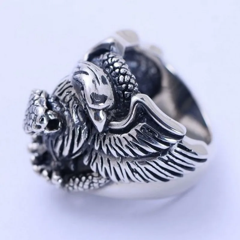 Мужское Винтажное кольцо из тайского серебра 100% пробы с орлом и змеей|Кольца| |