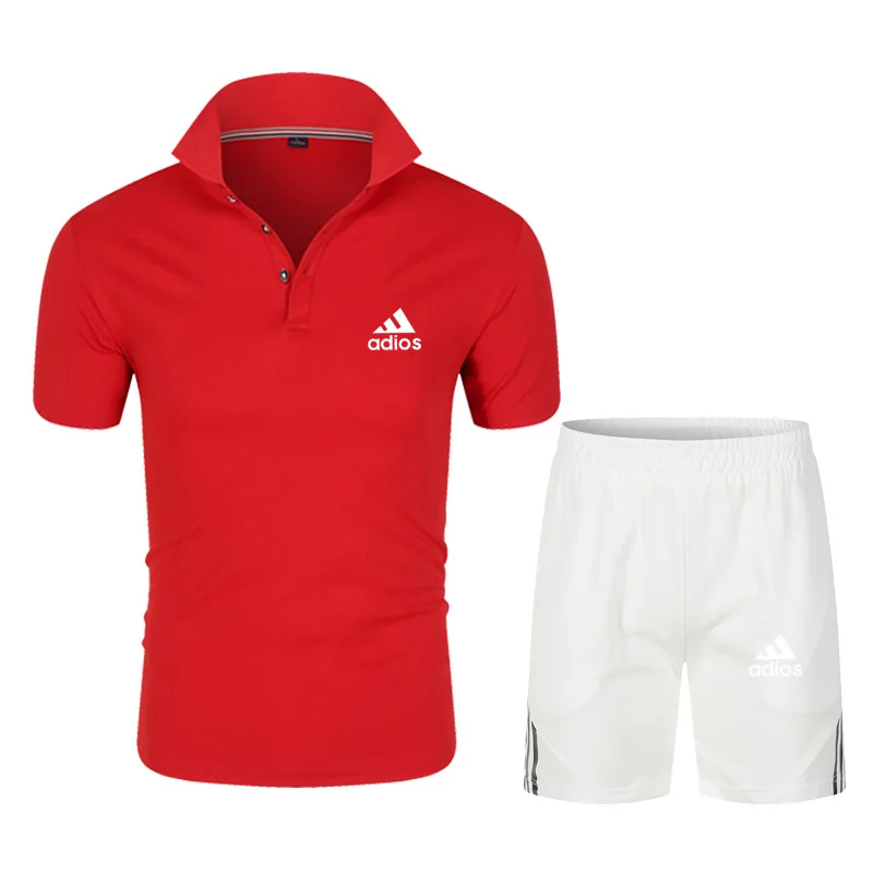 

Summer Men's Casual Suit Versatile T-shirt Two-piece Lapel POLO Shirt Suit Short-sleeved Shorts M-3XL