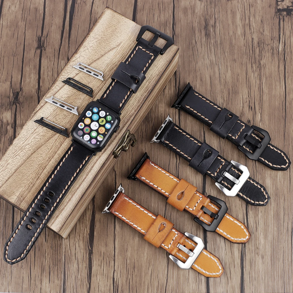 Vintage Cow Leather Band for Apple Watch 44mm 40mm 42mm 38mm Series 7 6 SE 5 4 3 for iWatch Apple Watch Strap Bracelet