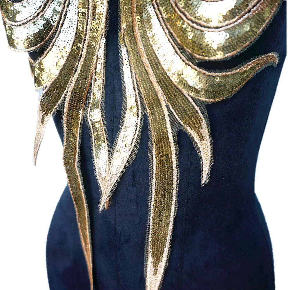 Золотые блестки кружевная ткань вышитая аппликация для платья благородный