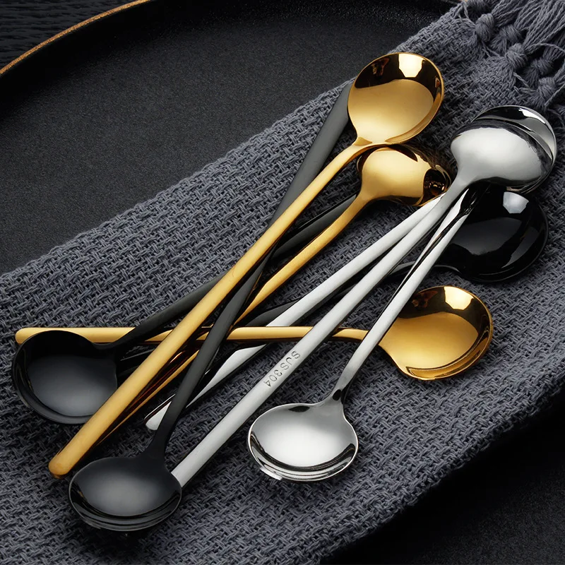 

Tea Coffee Mixing Spoon Round Shape Stainless Steel Dessert Ice Cream Fruit Spoon Teaspoons Drink Tableware 1pcs