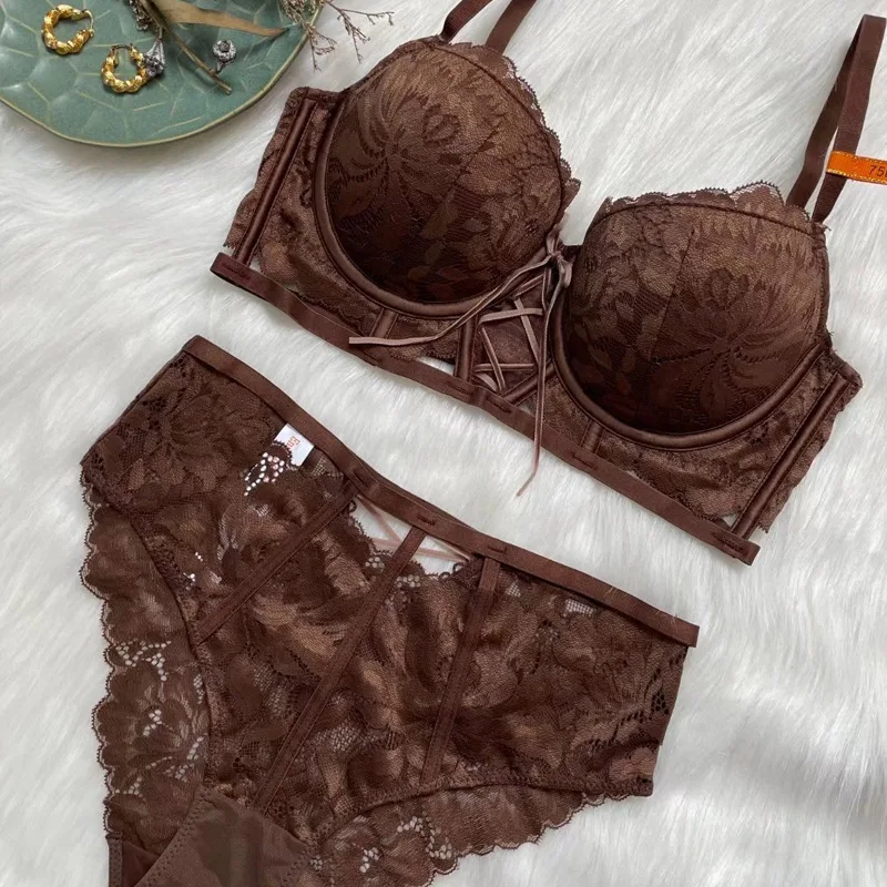 Комплект женского кружевного нижнего белья с чашками пуш-ап B C D | Женская одежда