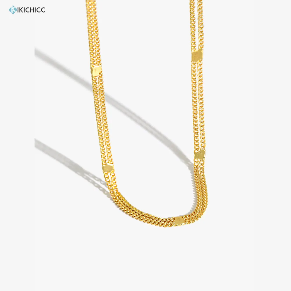 

Kikichicc 100% 925 Sterling Silver 2020 Gold Double Chain Choker Necklace Women Fashion Jewelry Luxury Double Chain Jewels
