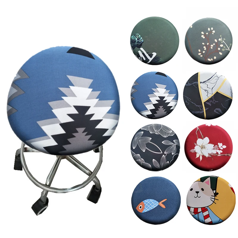 

Modern Fashion Spandex Chair Cover Printed Bar Round Elastic Chair Slipcover All Season Kitchen Hotel Banquet Seat Covers