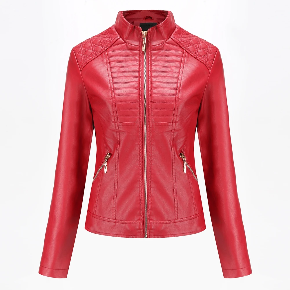 New Loose PU Faux Leather Pure color Jacket Women Classic Moto Biker windbreak Coat  Spring Autumn Lady Basic zipper Outerwear