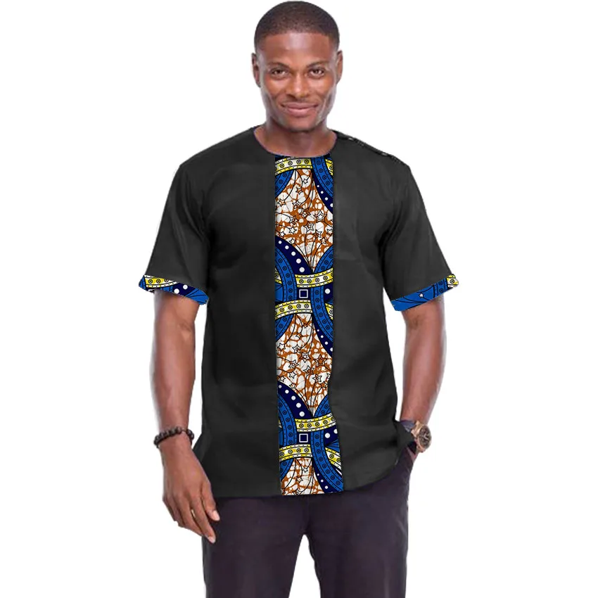 Летние Африканские модные мужские топы с коротким рукавом черные Лоскутные