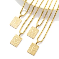 fashion initials letter pendant necklaces gold color stainless steel square alphabet necklace for women jewelry gift