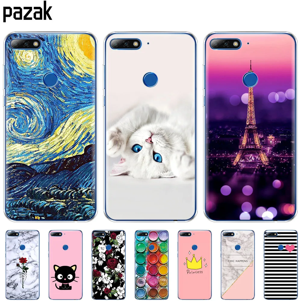 Силиконовый чехол для телефона Huawei Y7 2018/Y7 Prime 2018 чехол мягкий TPU задняя крышка телефона полная 360-градусная защита яркая новинка.
