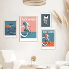 Спортивный плакат для плавания, езды на велосипеде, художественные принты, жесткий тренажерный зал, стадион, Картина на холсте, современный Триатлон среднего века