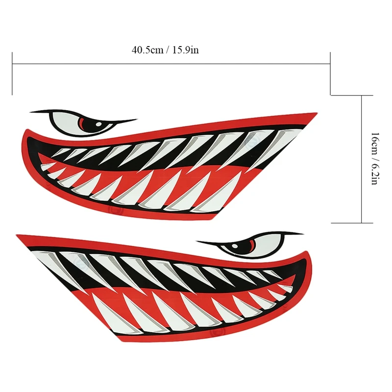 2pcs Waterproof Kayak Sticker Diy Shark Teeth Mouth Stickers Boat Car Truck Accessories |